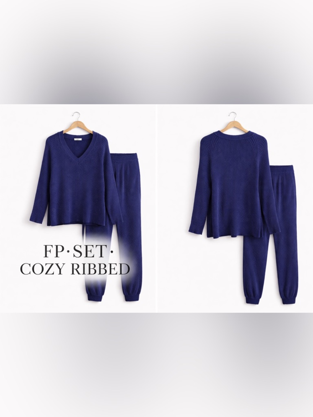 Free People FP Beach Justine Set Ribbed Knit Lounge Sweater Jogger Set Cozy WFH - Picture 4 of 16